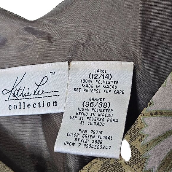 Kathie Lee Collection Vintage 90s Green Floral‎ Midi Dress Lined L Babydoll Slip - Picture 3 of 9